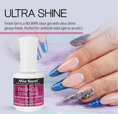 Mia Secret UV Finish Gel Top Coat on clear, crystal gloss nails