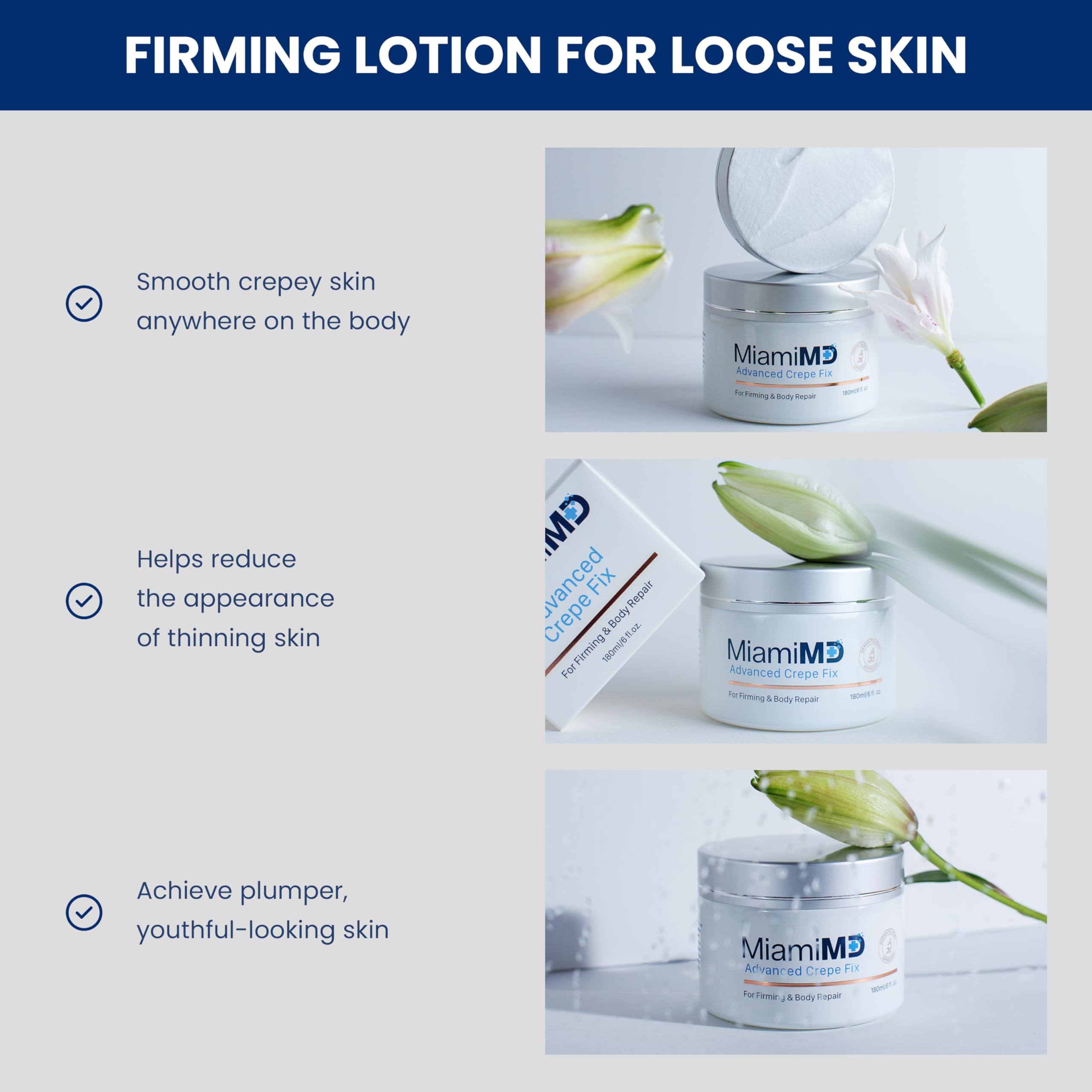 Applying MiamiMD Crepe Fix to an arm for daily firming use.