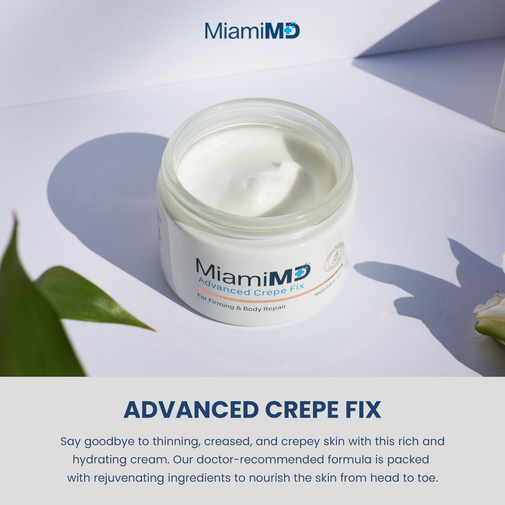 Close-up of MiamiMD Crepe Fix cream texture for easy absorption.