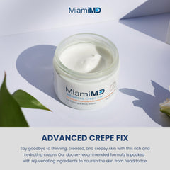 Close-up of MiamiMD Crepe Fix cream texture for easy absorption.