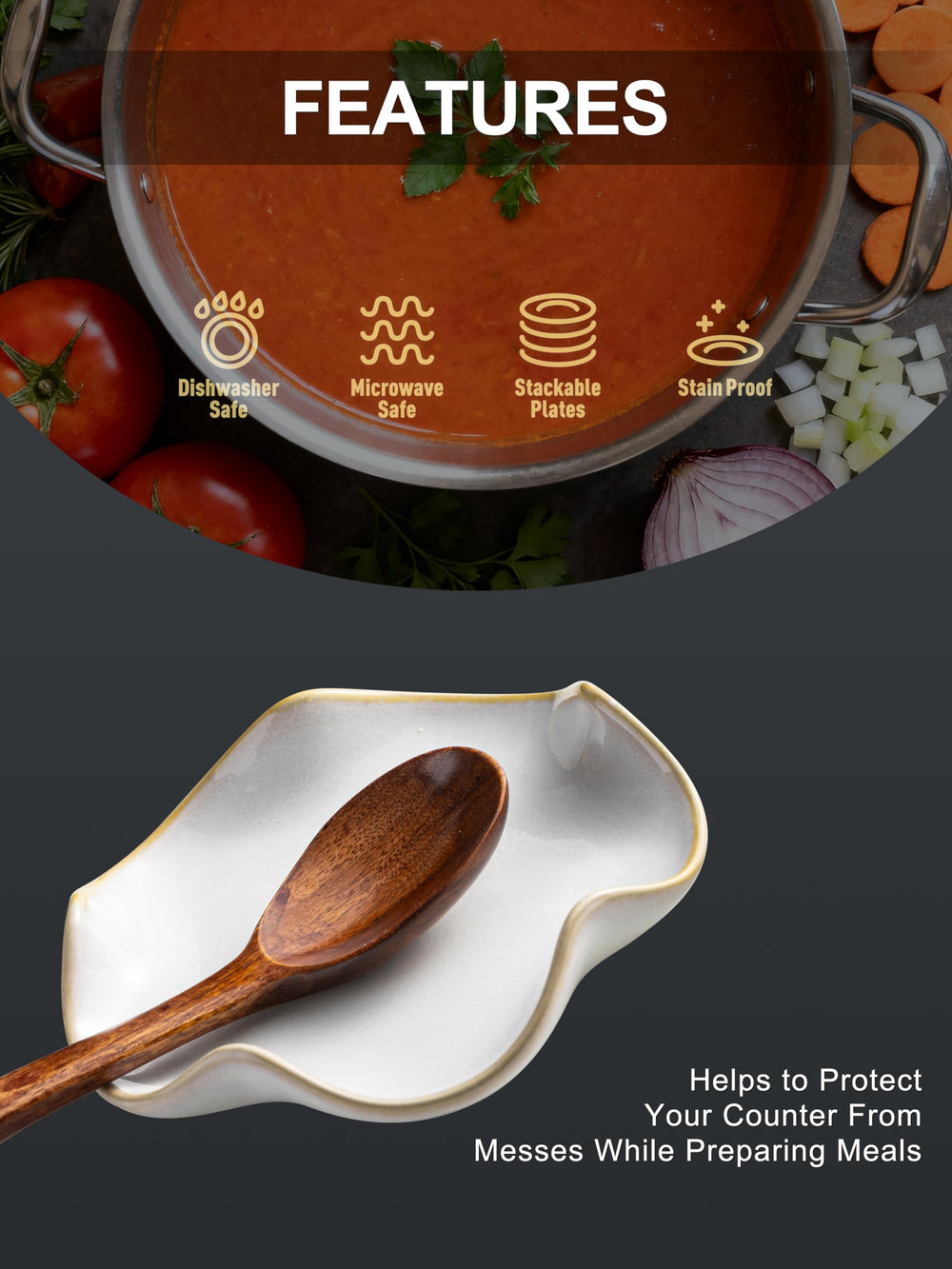 Miamolo ceramic spoon rest keeps kitchen counter clean and organized.