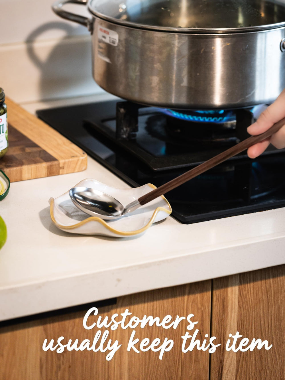 Miamolo spoon holder for coffee station keeps utensils within reach.