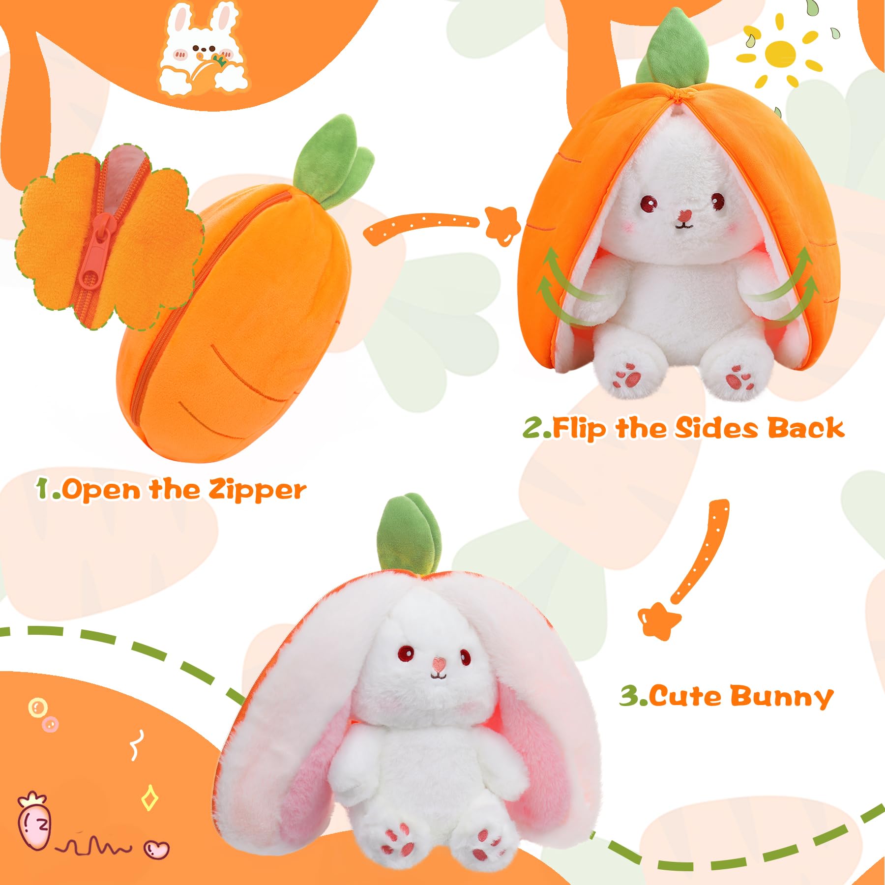 MIAODAM carrot bunny ears zip plush ideal for imaginative storytelling