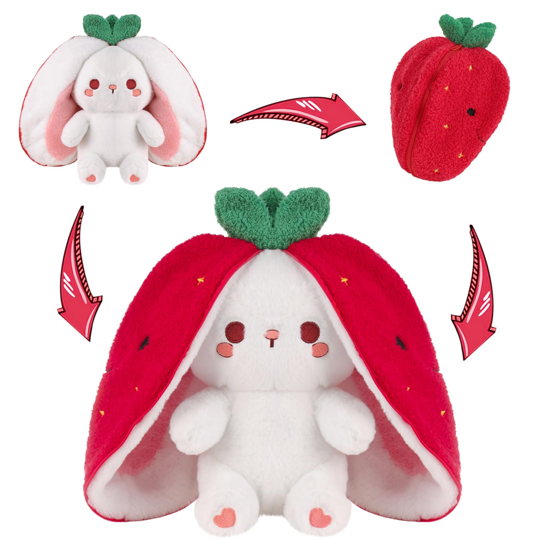 MIAODAM Easter Strawberry Bunny Plush – soft 10-inch cuddle buddy for babies.