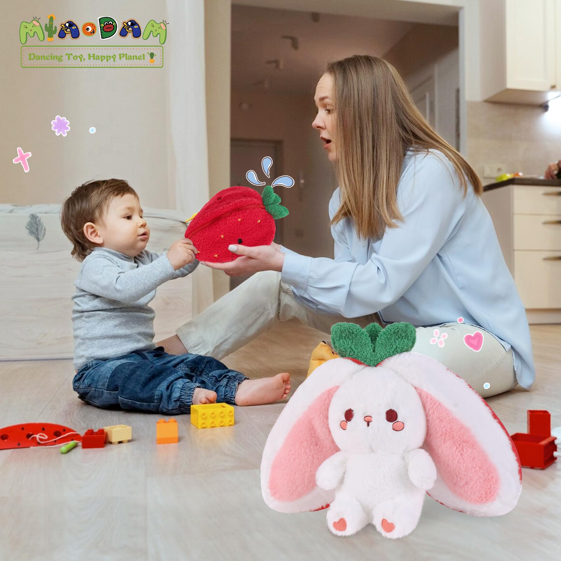 MIAODAM strawberry bunny plush – nursery decor that sparks storytime.