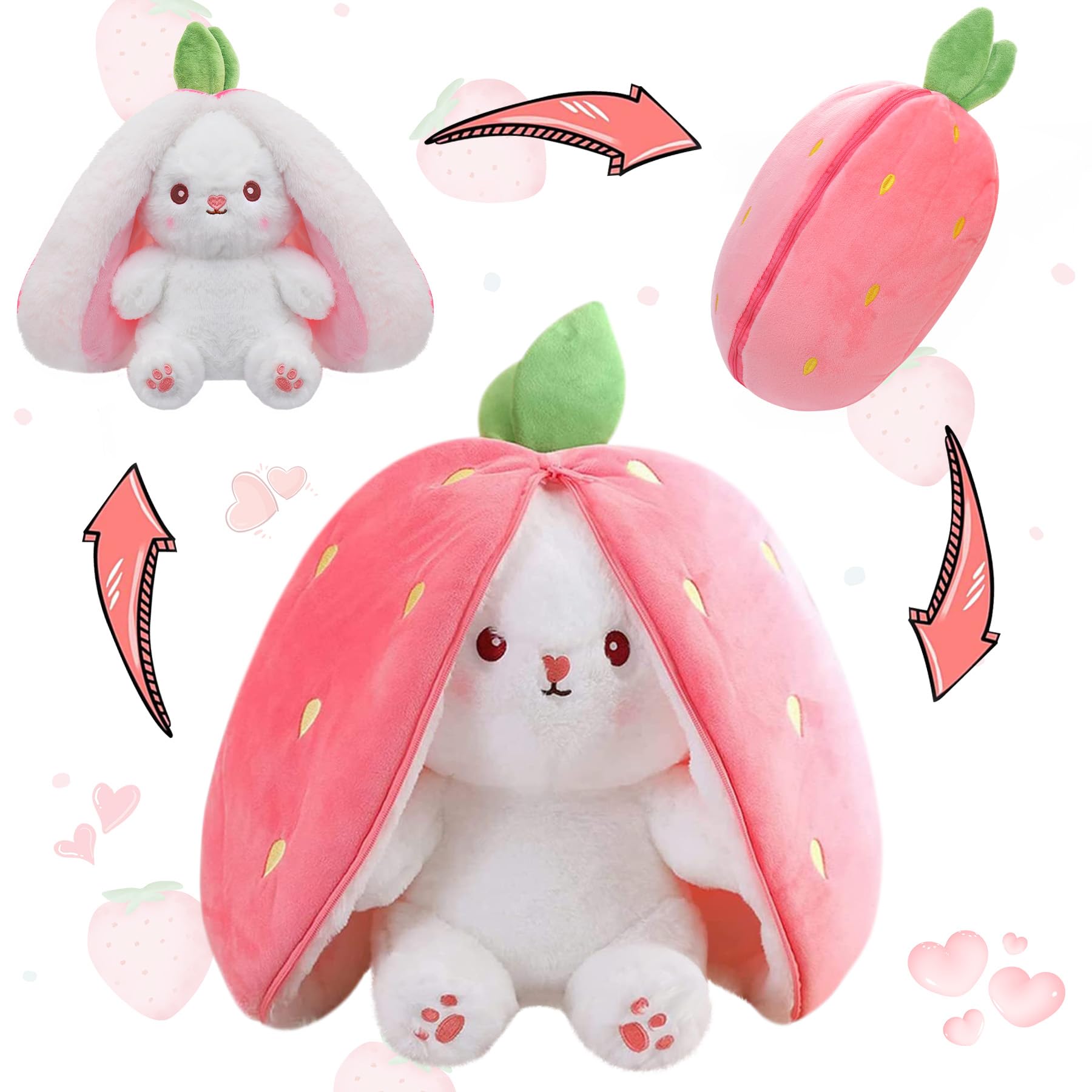MIAODAM Strawberry Bunny plush is soft and cuddly for cozy playtime.