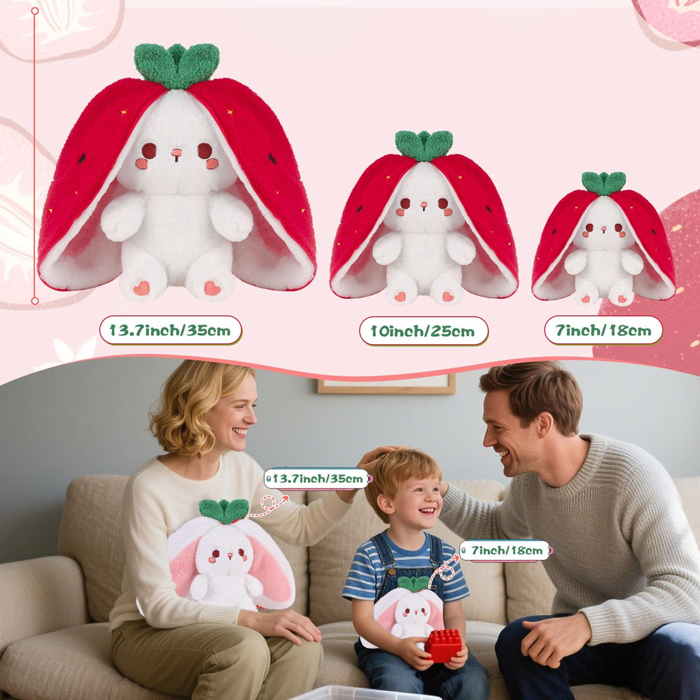 MIAODAM Easter bunny plush – transform from strawberry to rabbit via zipper.