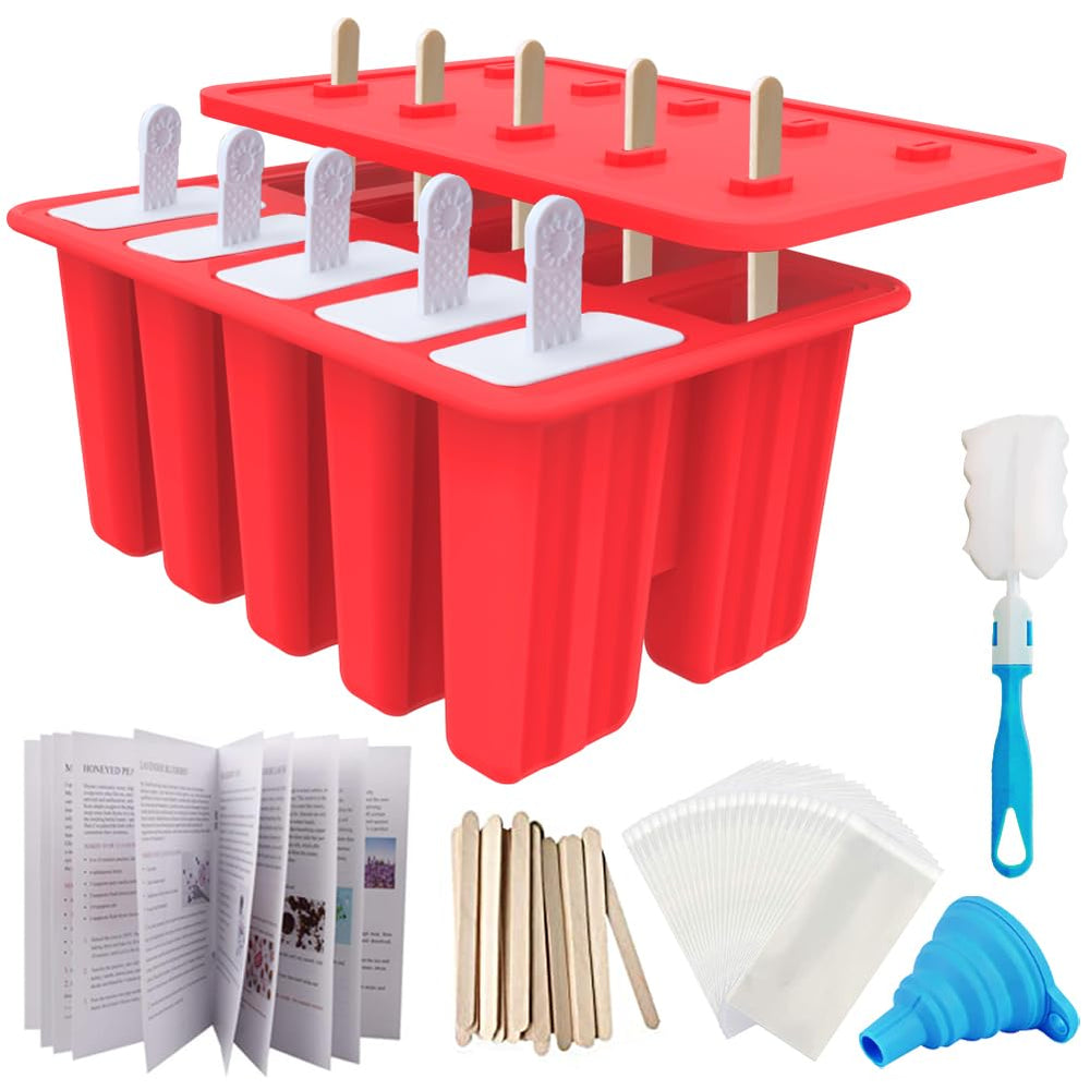 Miaowoof popsicle molds with 10 red cavities for quick, uniform frozen treats.