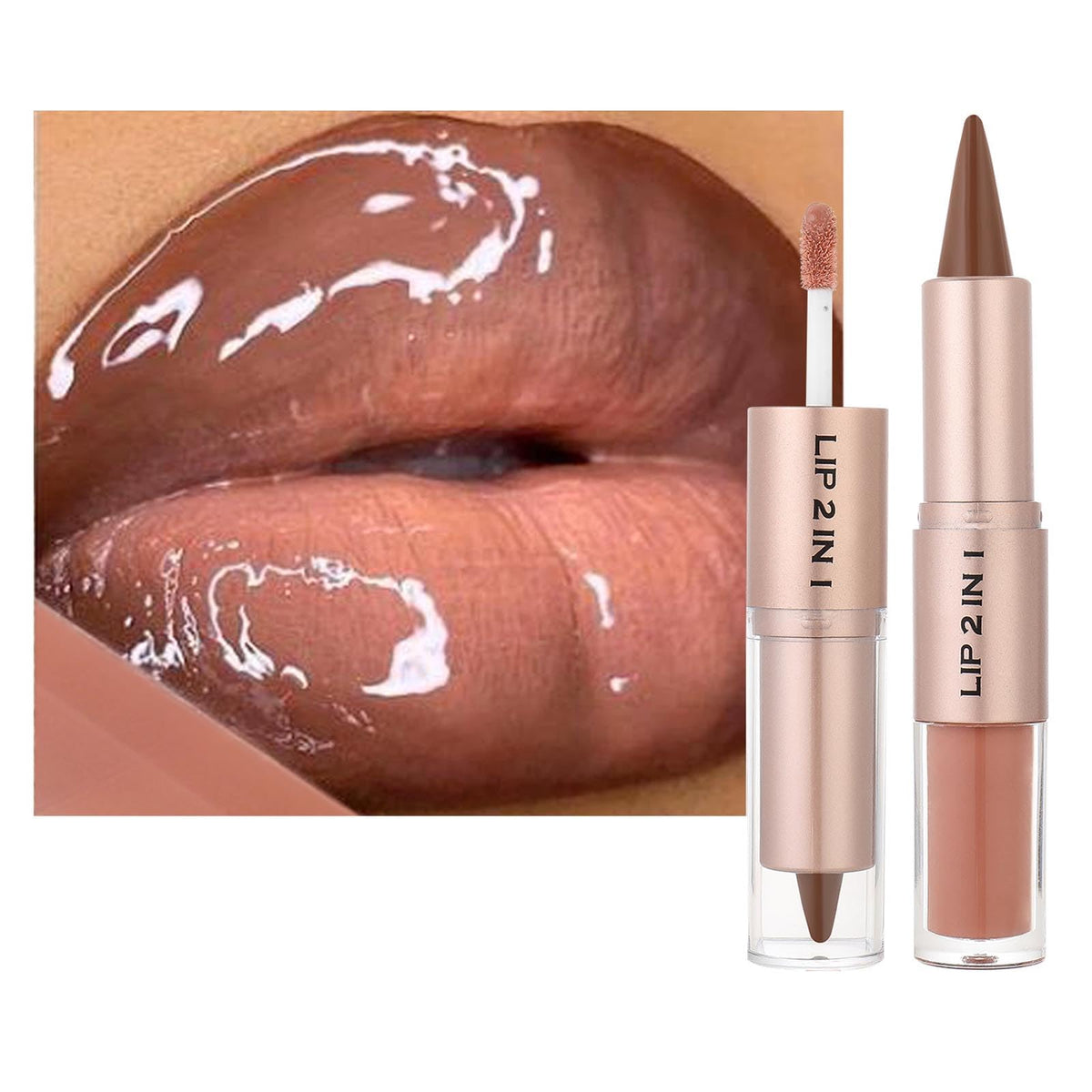 MiaSarah dual-ended lip liner and gloss set for precise nude brown lip looks.