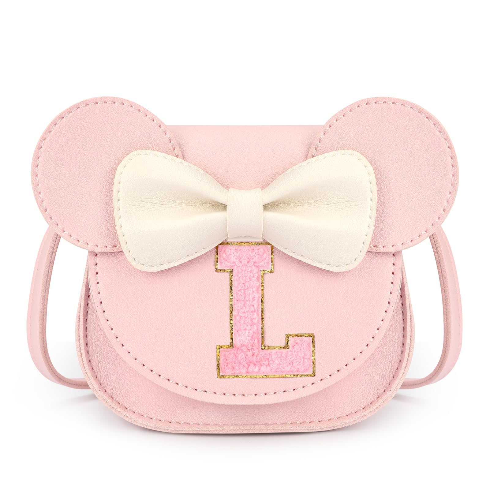 Mibasies pink toddler purse with letter L for personalized play and gifting.