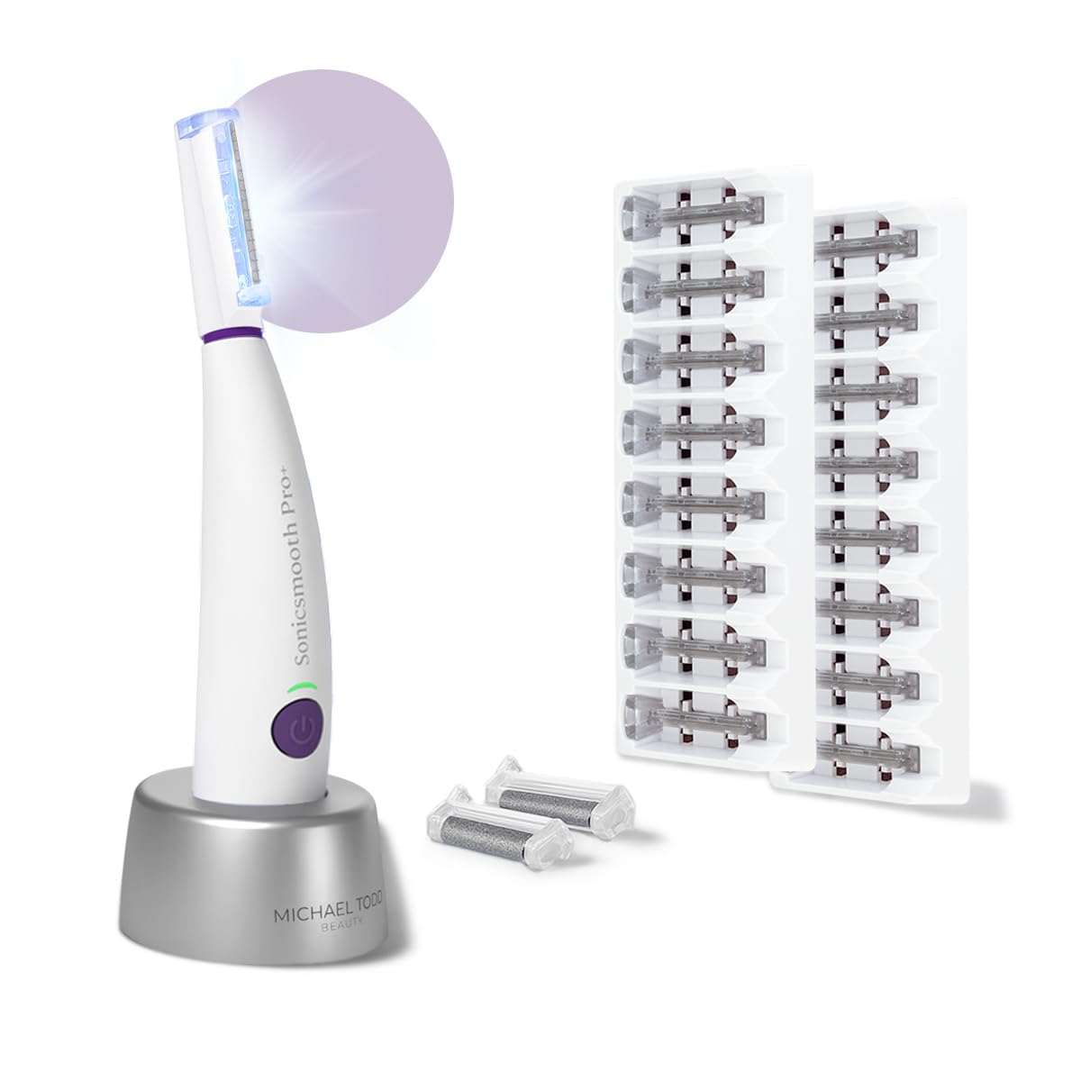 Michael Todd Sonicsmooth Pro+ with LED light guides precise dermaplaning for smoother skin.