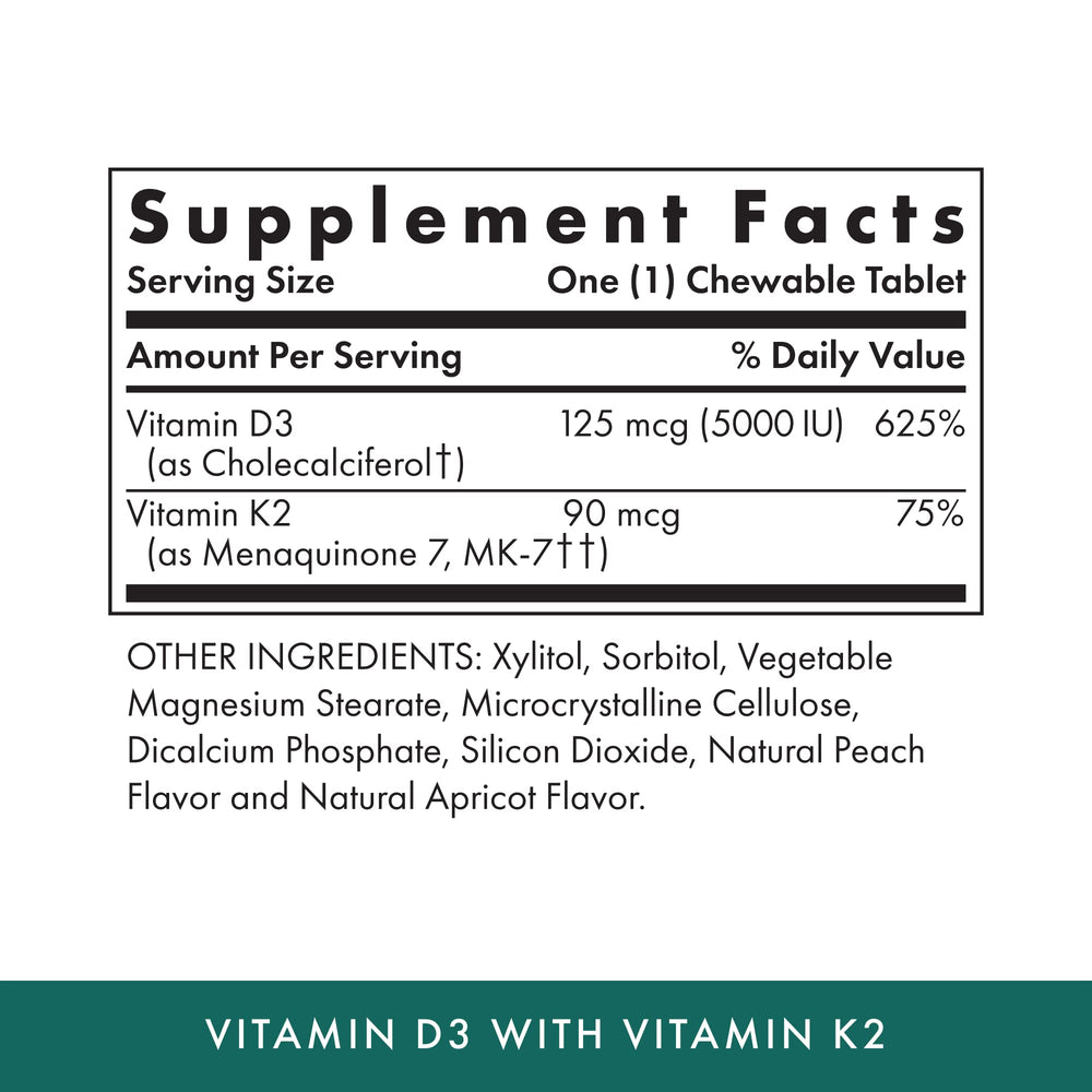 Closeup of Michael's D3 K2 apricot chewables tablets for easy daily use