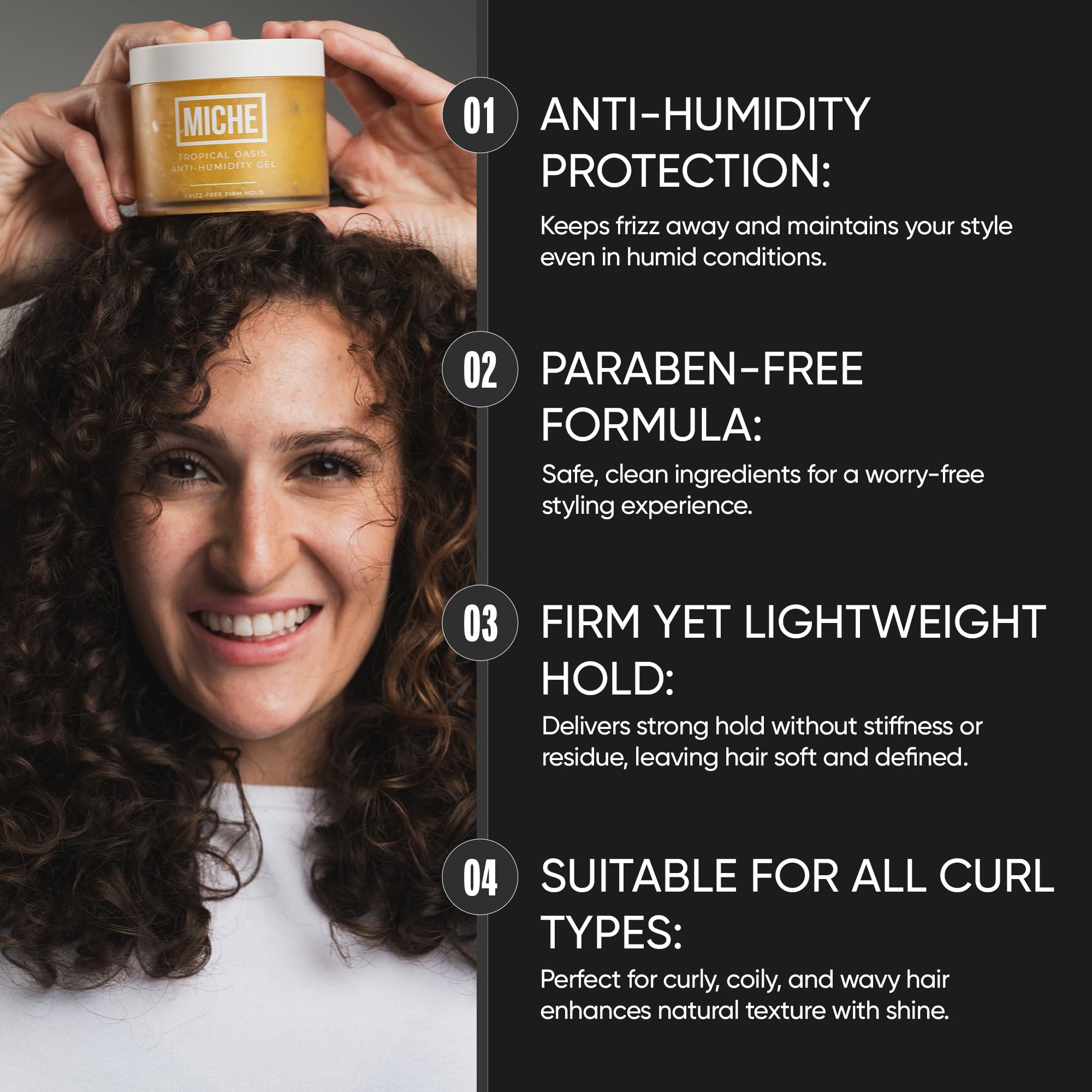 Miche Beauty mens curly hair gel offers all-day hold without stiffness.