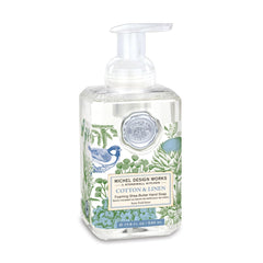 Michel Design Works Foaming Hand Soap in a square pump bottle for easy use.