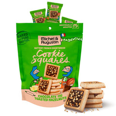 Michel et Augustin cookies, individually wrapped, stay fresh for on-the-go enjoyment.