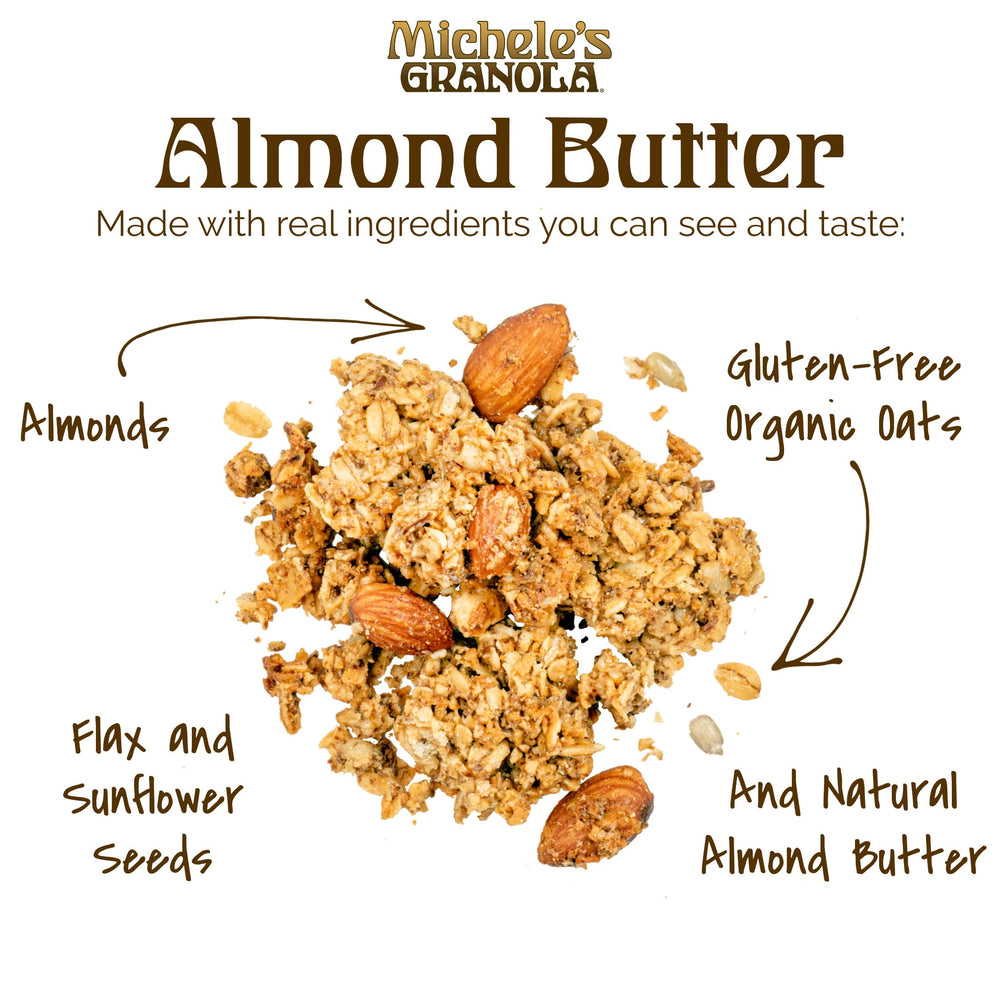 Close-up of ingredients in Michele’s Granola almond butter blend.