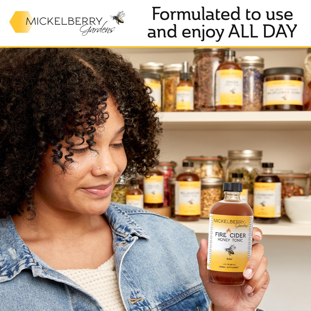 Mickelberry Gardens Fire Cider packaging highlighting American-made production.