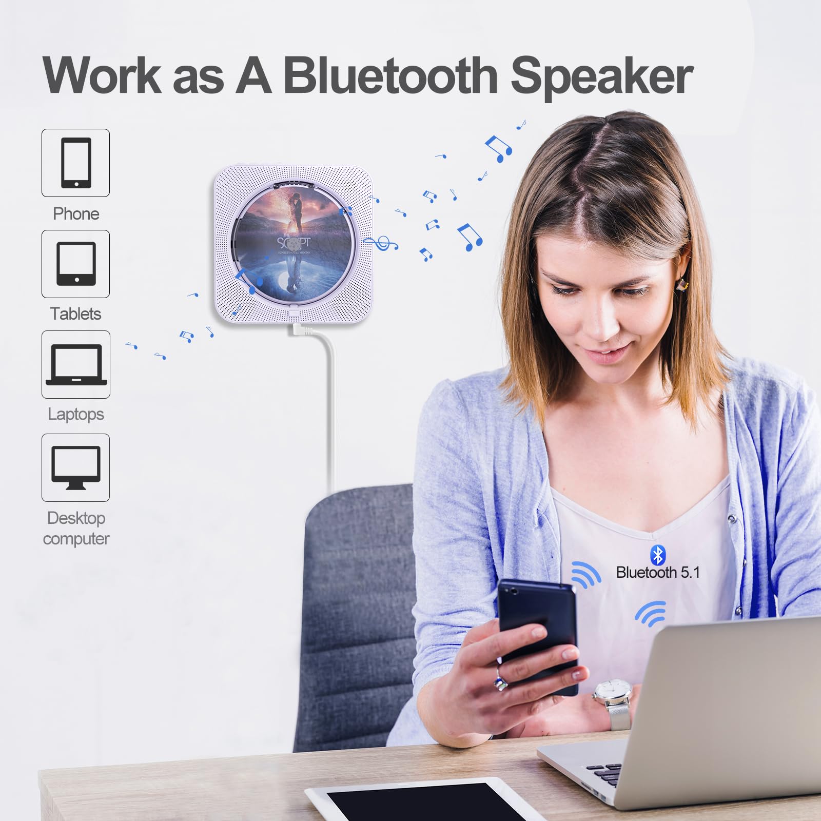 micocious Bluetooth speakers and built-in FM radio for rich ambient sound.
