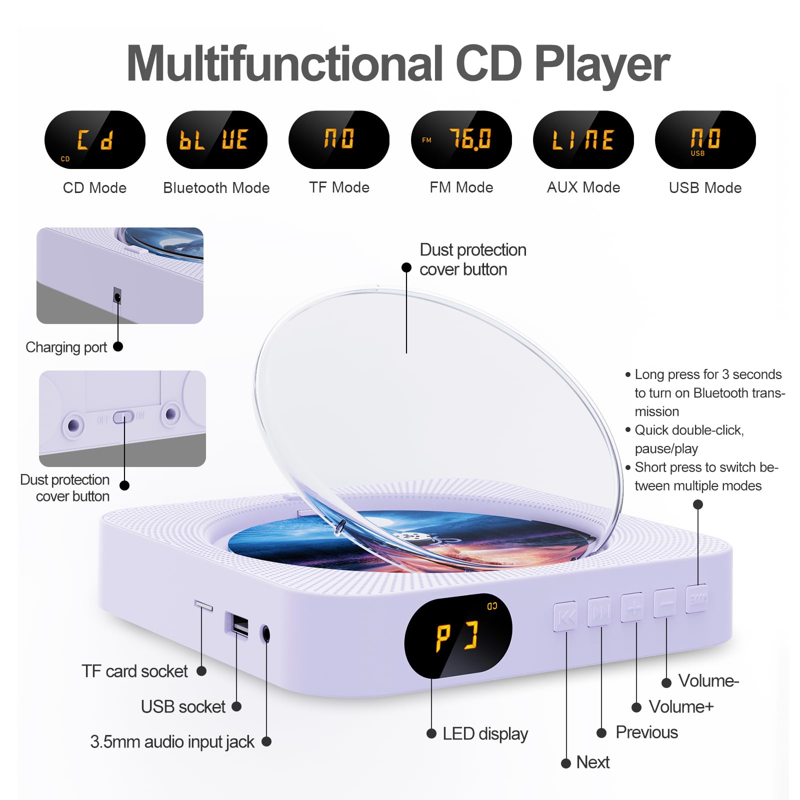 micocious player supports USB/TF playback for versatile music sources.