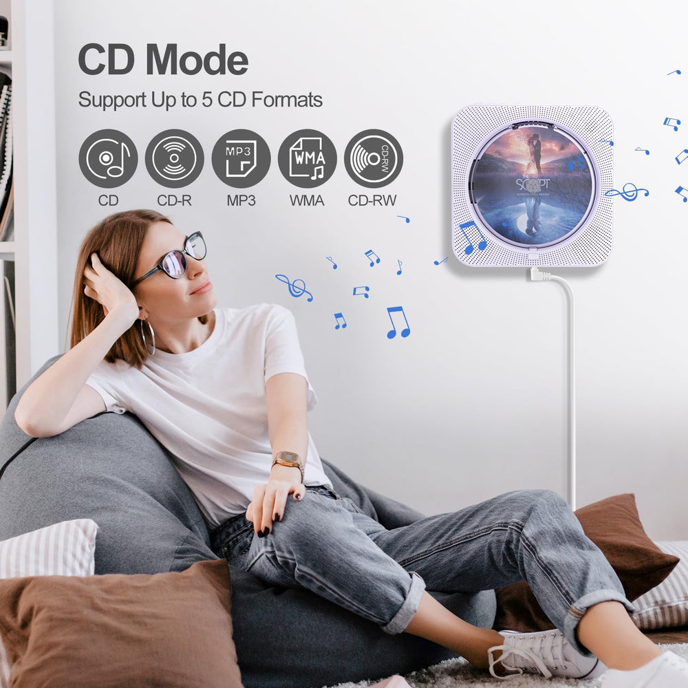 micocious CD player with wall or desk mount option for flexible placement.