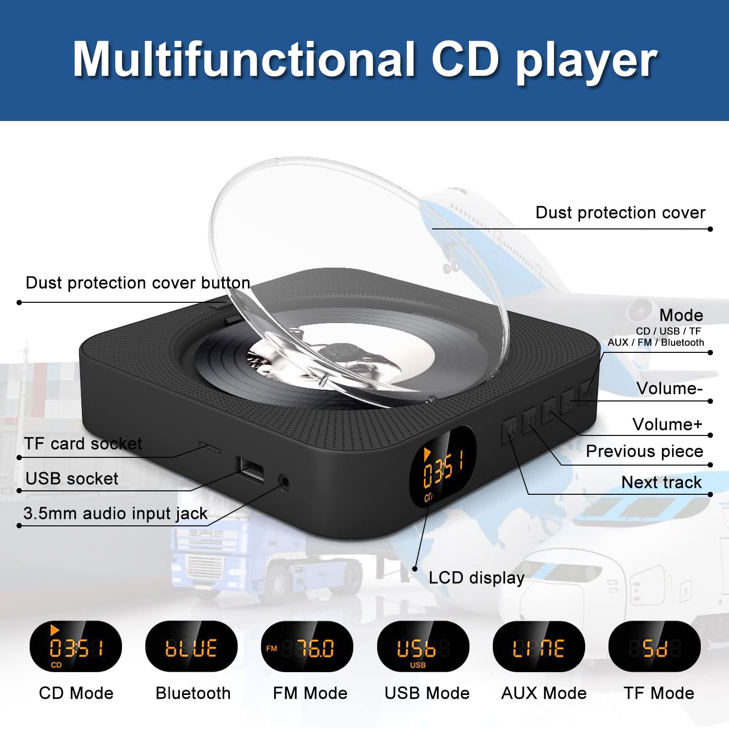MICOCIOUS portable CD player wall mount backboard for space saving setup