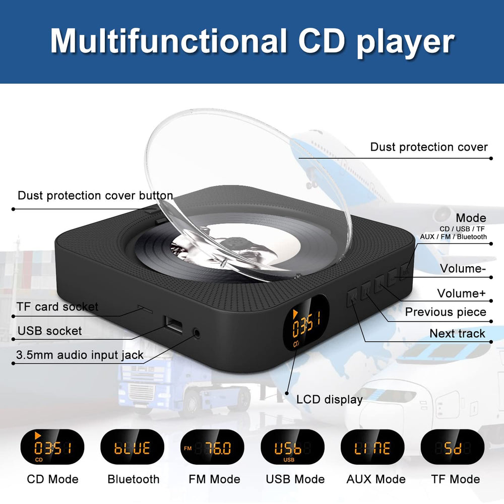 MICOCIOUS portable CD player wall mount backboard for space saving setup