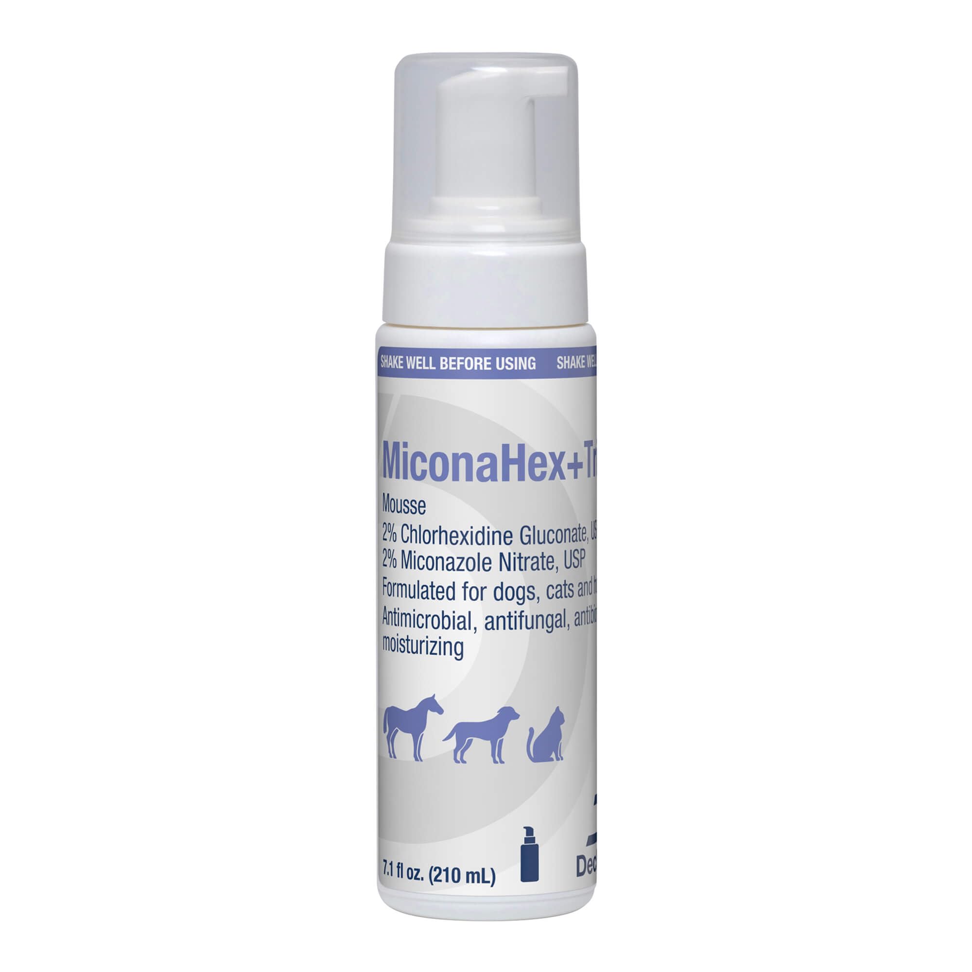MiconaHex+Triz mousse bottle with foam dispense for antifungal, antibacterial skin support.