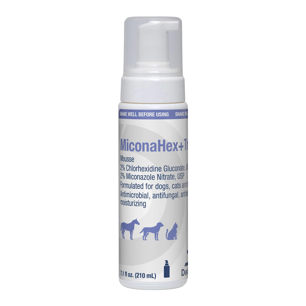 MiconaHex+Triz mousse bottle with foam dispense for antifungal, antibacterial skin support.