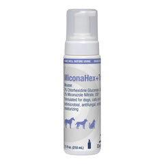 MiconaHex+Triz mousse bottle with foam dispense for antifungal, antibacterial skin support.