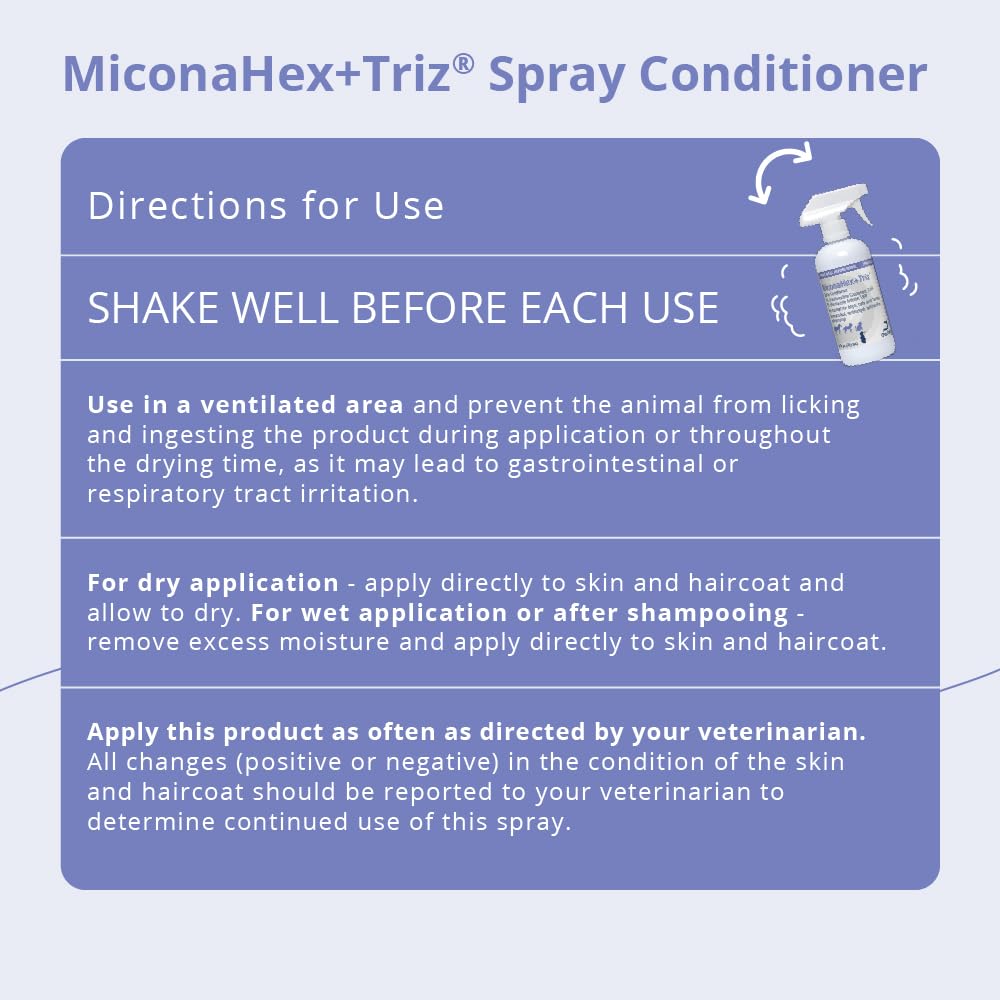 MiconaHex+Triz spray on a dog's coat to support healthy skin.
