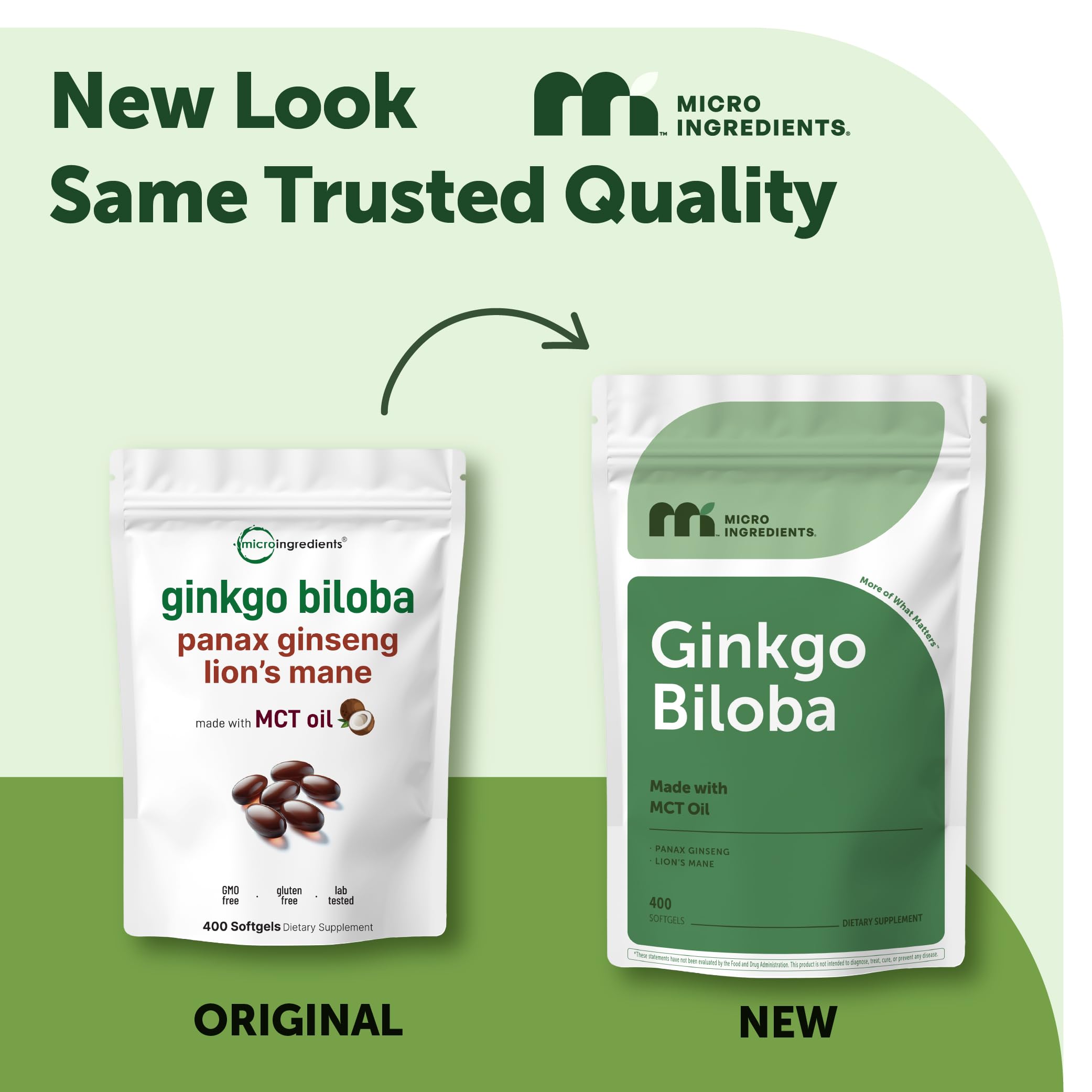 Micro Ingredients 3-in-1 formula bottle closeup showing ginkgo, ginseng and lion’s mane blend.