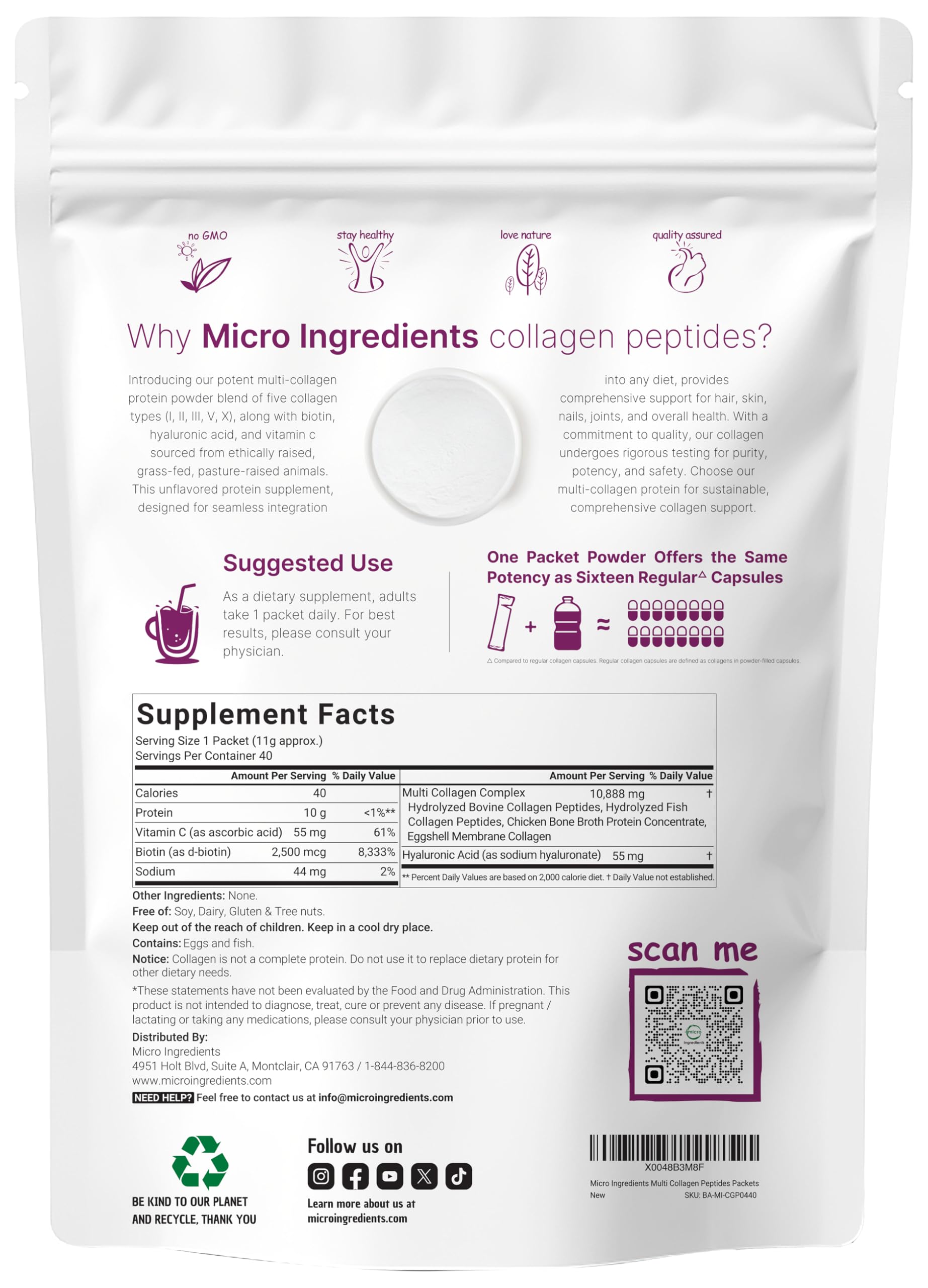 Micro Ingredients 8-in-1 collagen blend sachet for hydration and routine support.