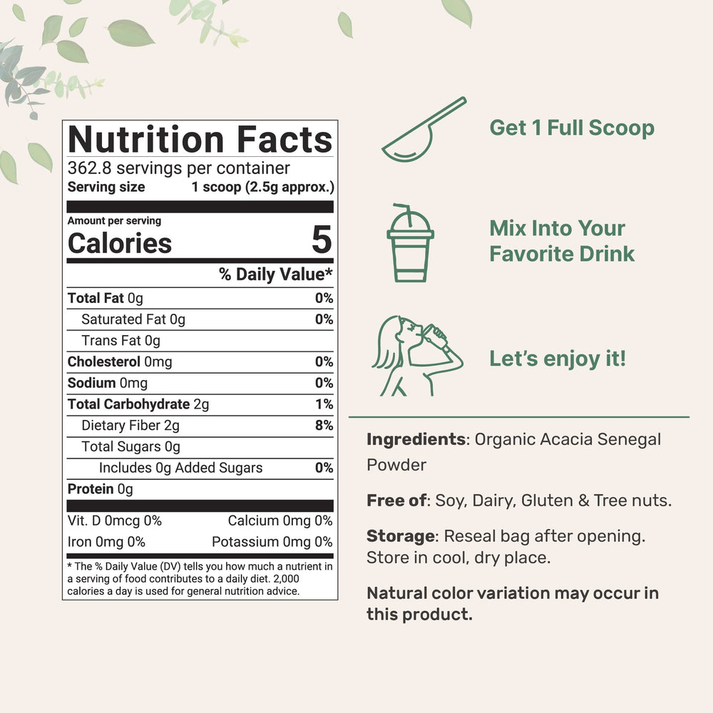 Micro Ingredients Acacia Senegal prebiotic fiber powder for gentle gut support.