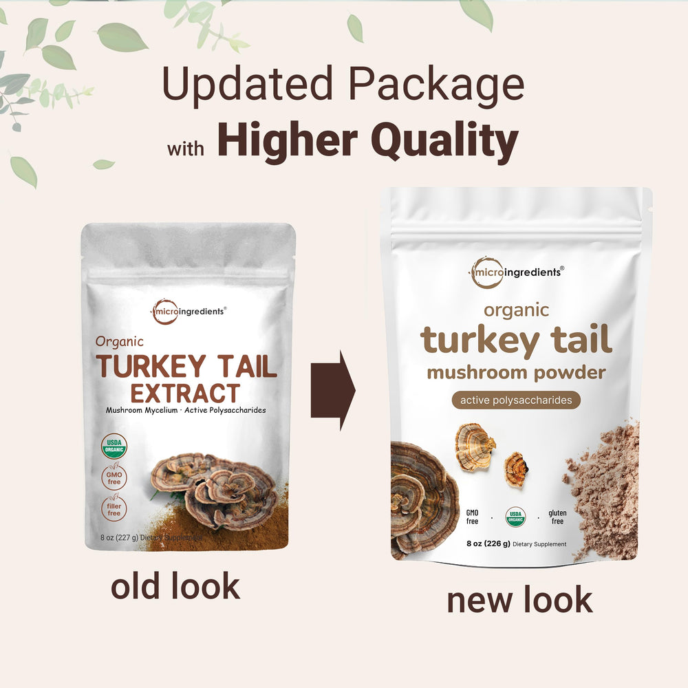 Micro Ingredients turkey tail powder highlighting active polysaccharides for potential wellness.