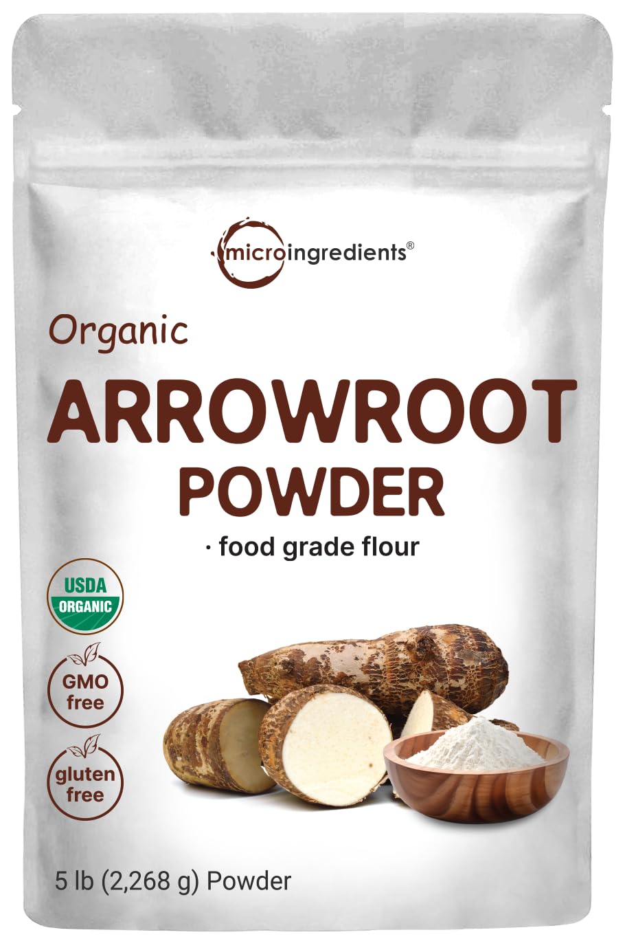 Micro Ingredients Organic Arrowroot Powder 5lb bulk pack for versatile thickening.