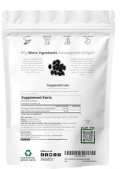 Micro Ingredients Ashwagandha bottle highlighting black pepper for bioavailability.