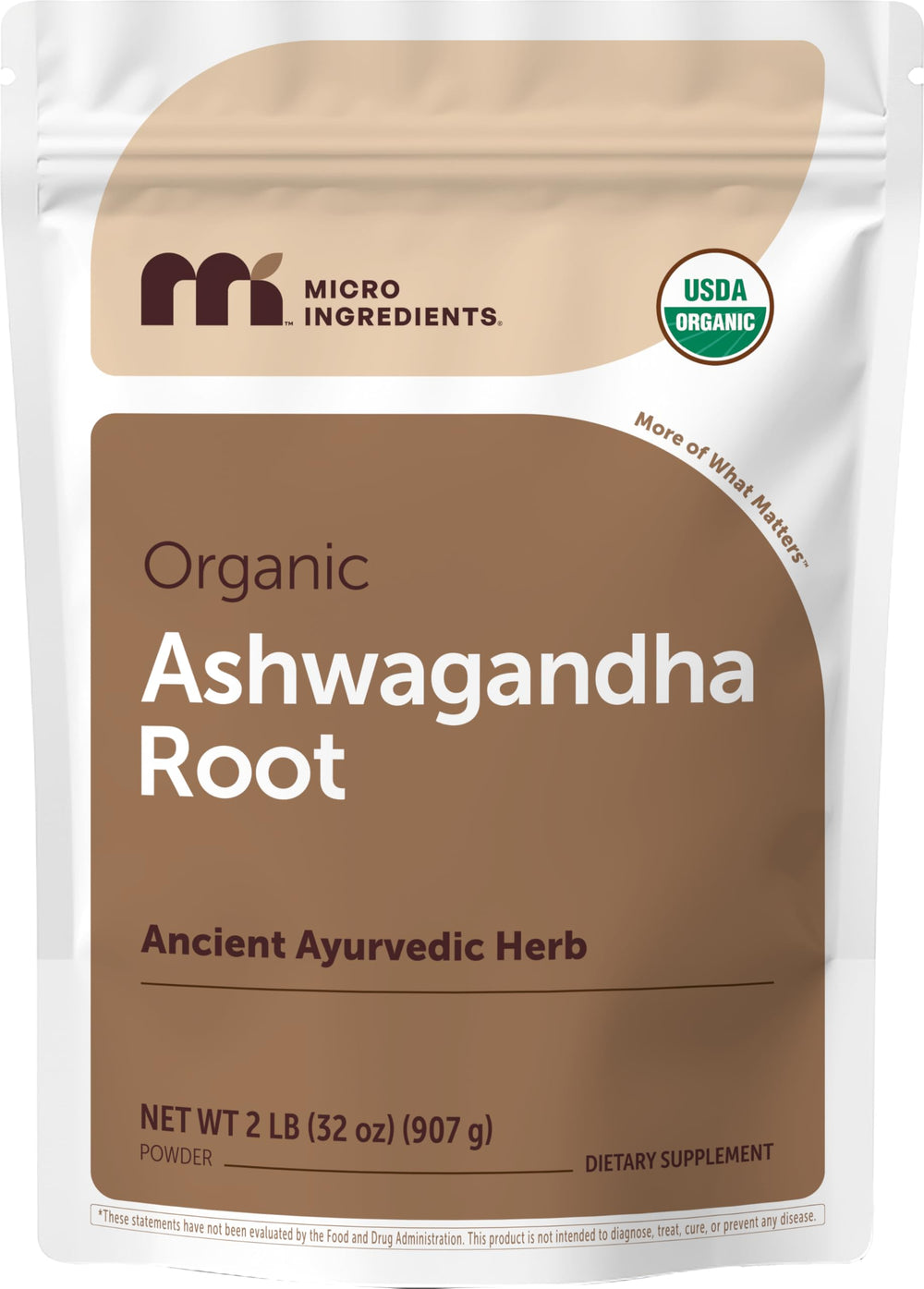 Micro Ingredients ashwagandha root powder bulk bag for easy daily use in smoothies or coffee.