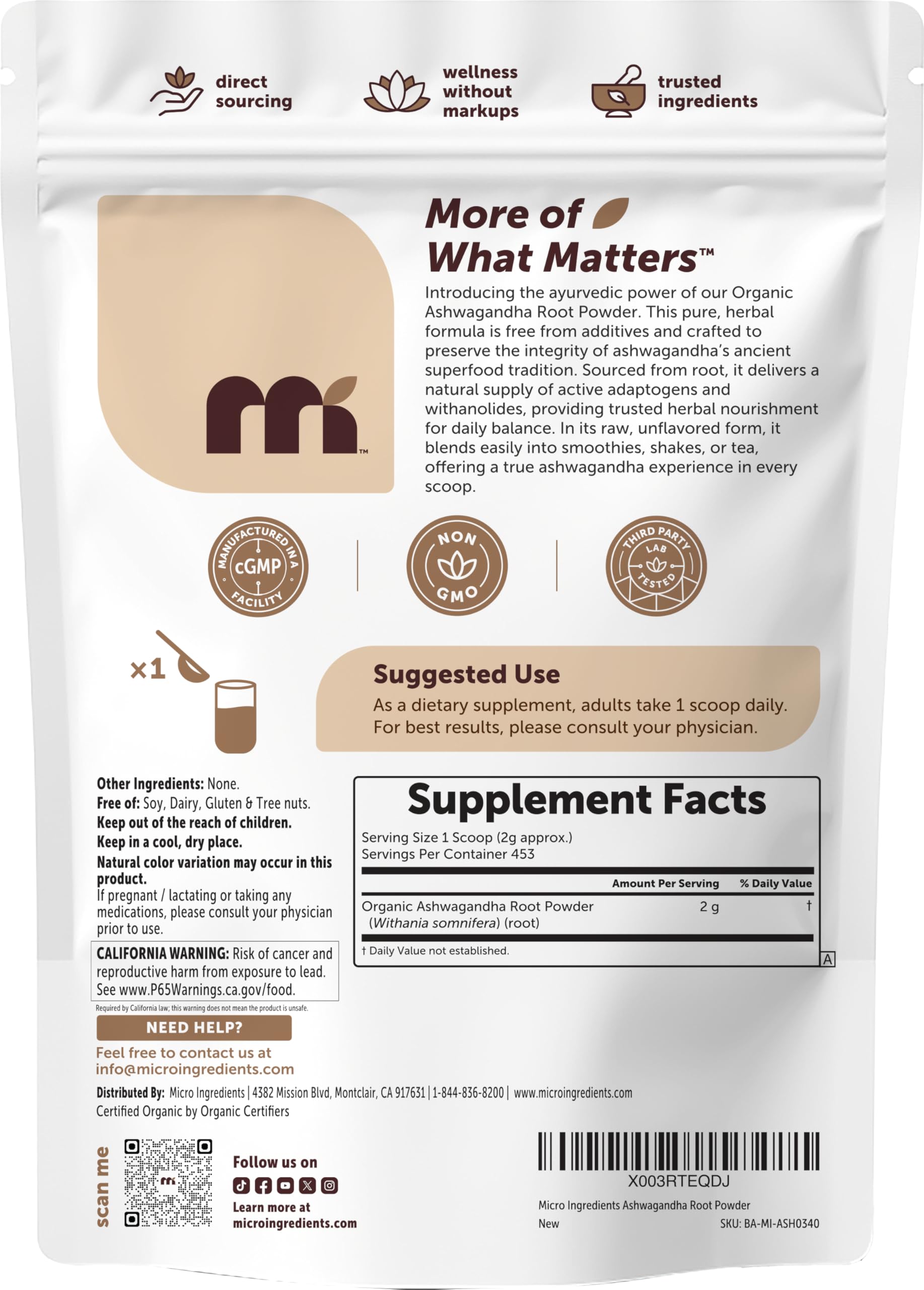 Micro Ingredients ashwagandha root powder spoon for simple daily dosage.