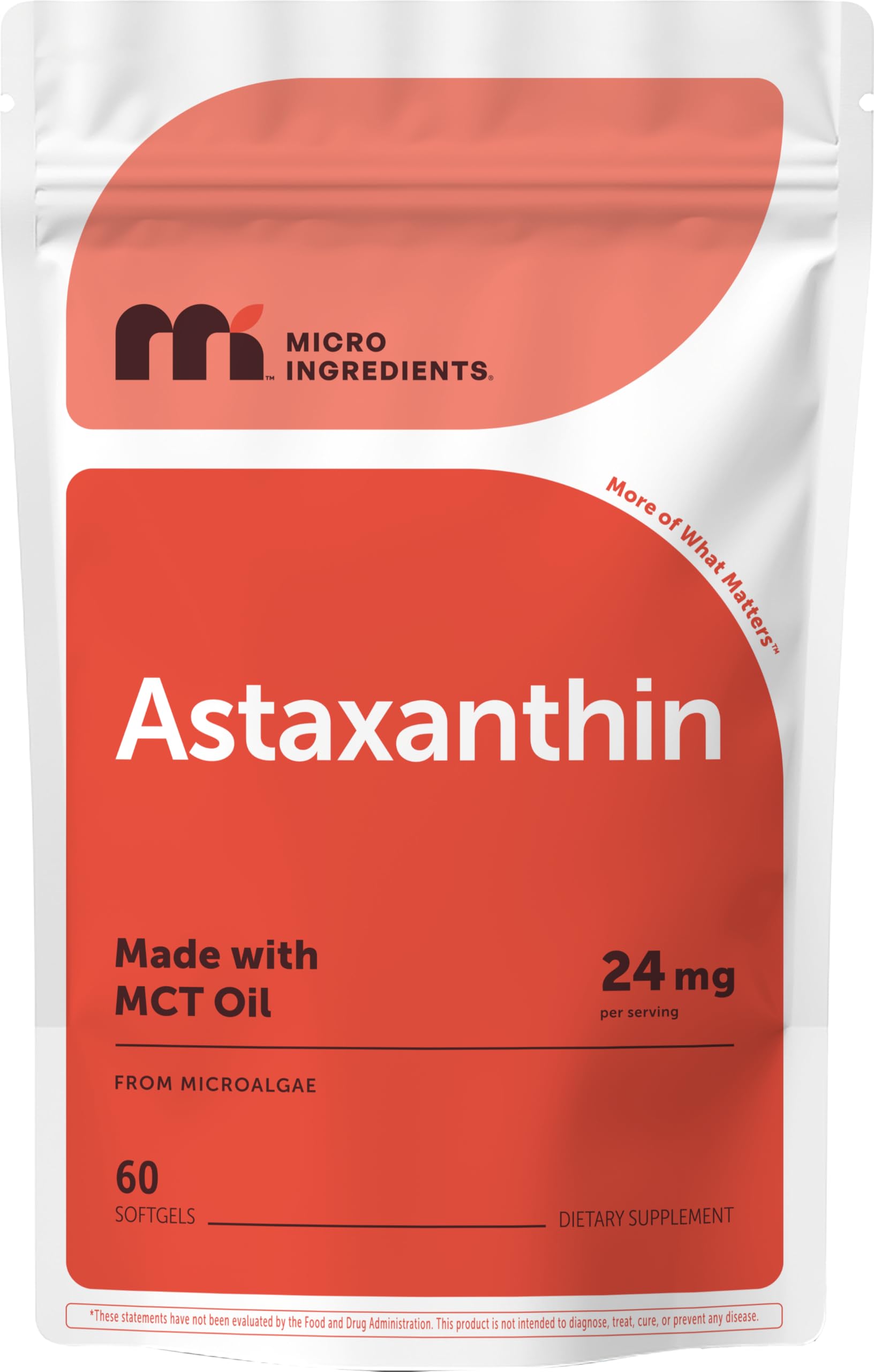 Micro Ingredients Astaxanthin 24mg softgels with MCT oil for enhanced absorption.