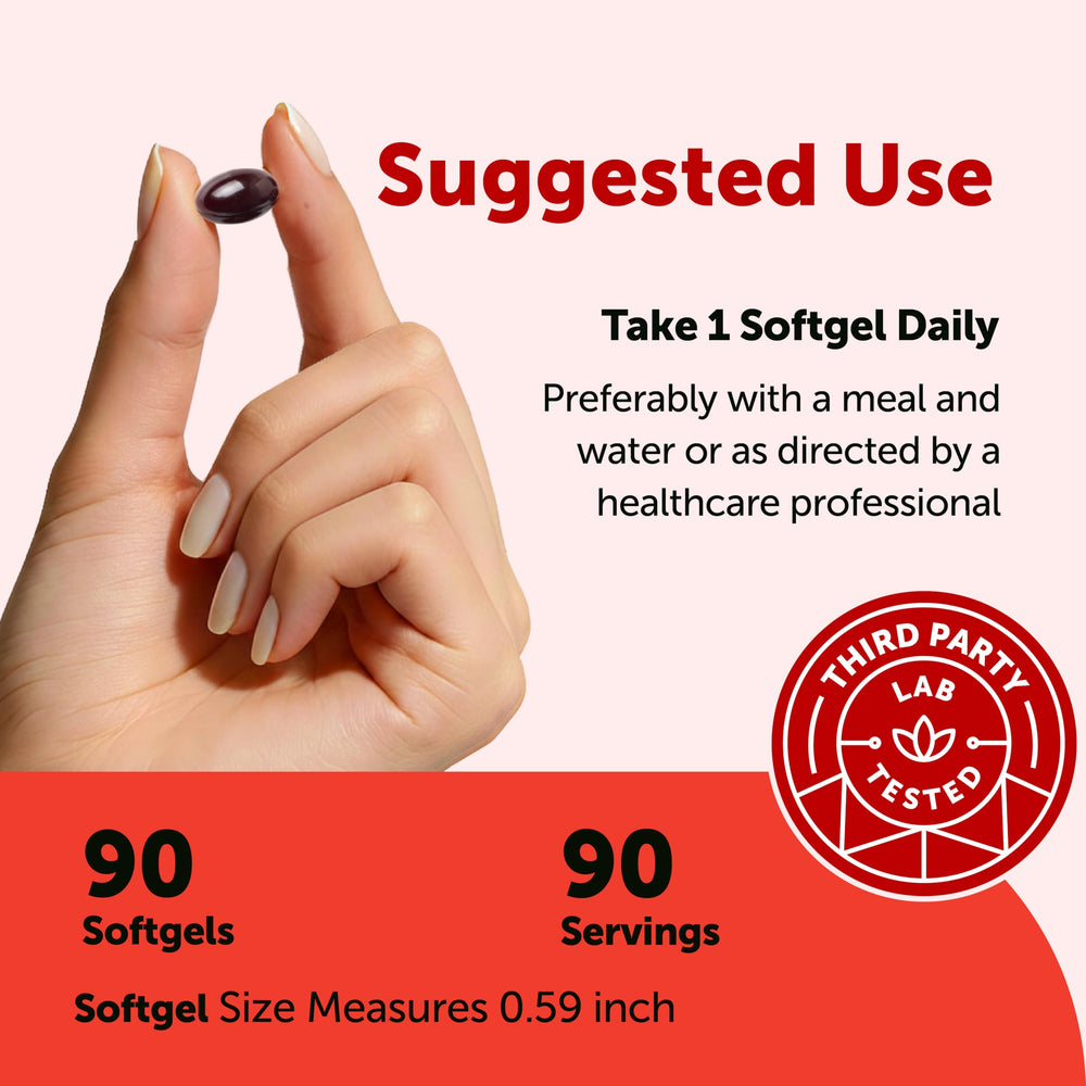 MCT oil infusion supports absorption of astaxanthin in each softgel.