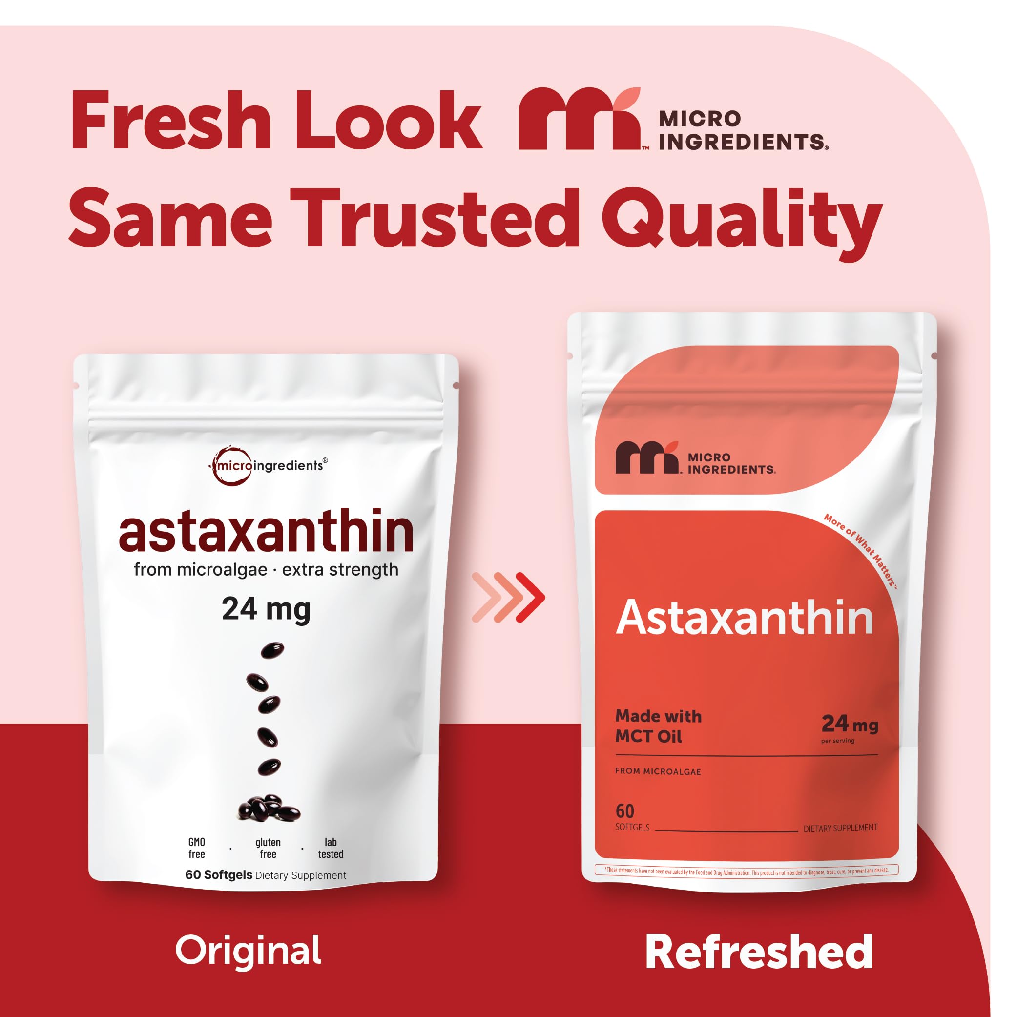 Closeup of Micro Ingredients Astaxanthin softgels showing smooth texture.