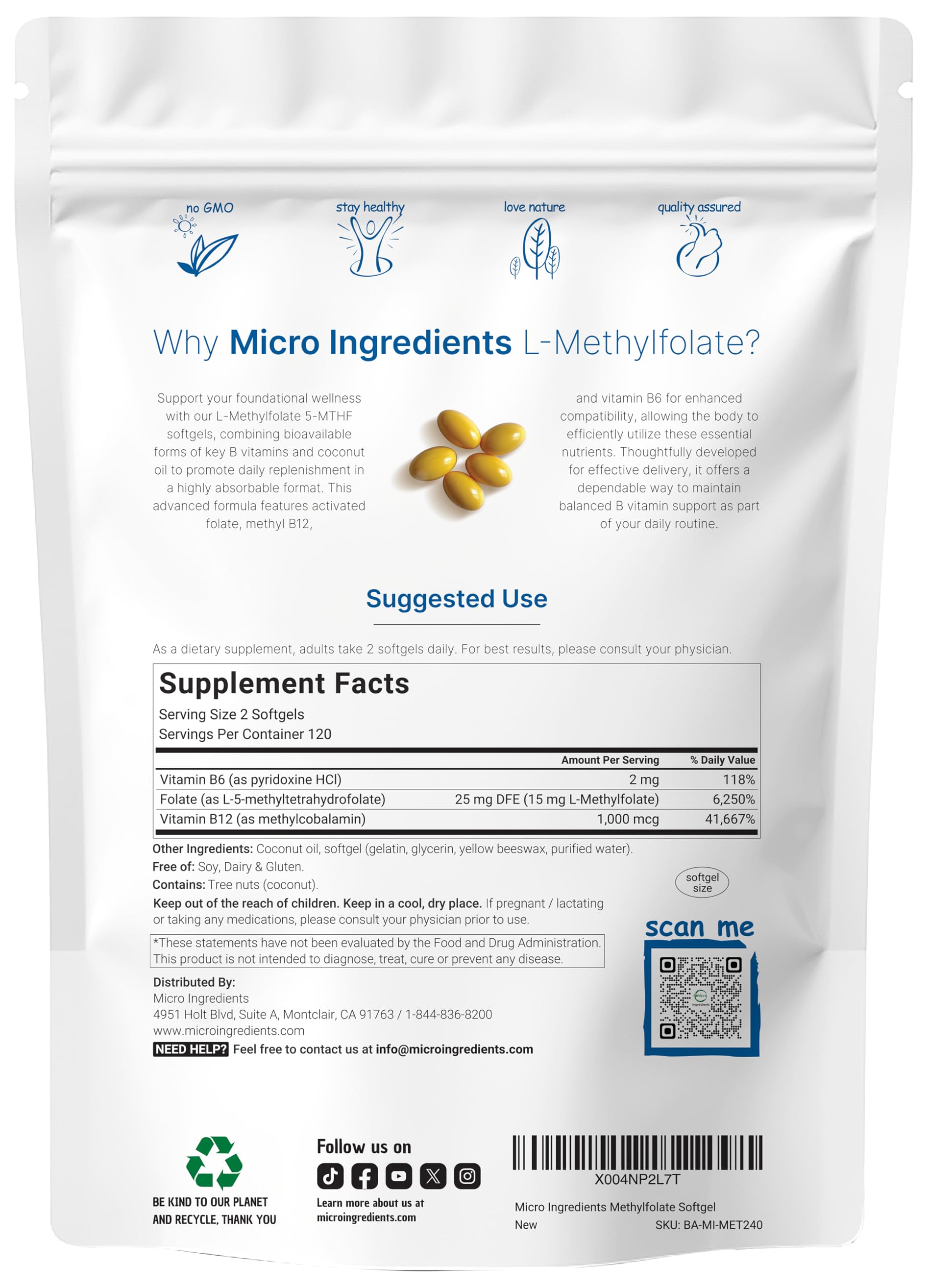 Bottle showing Micro Ingredients 3-in-1 B vitamin complex for daily support.