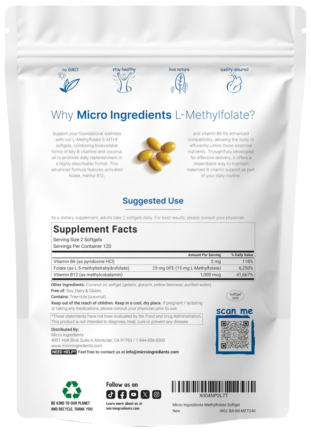 Bottle showing Micro Ingredients 3-in-1 B vitamin complex for daily support.