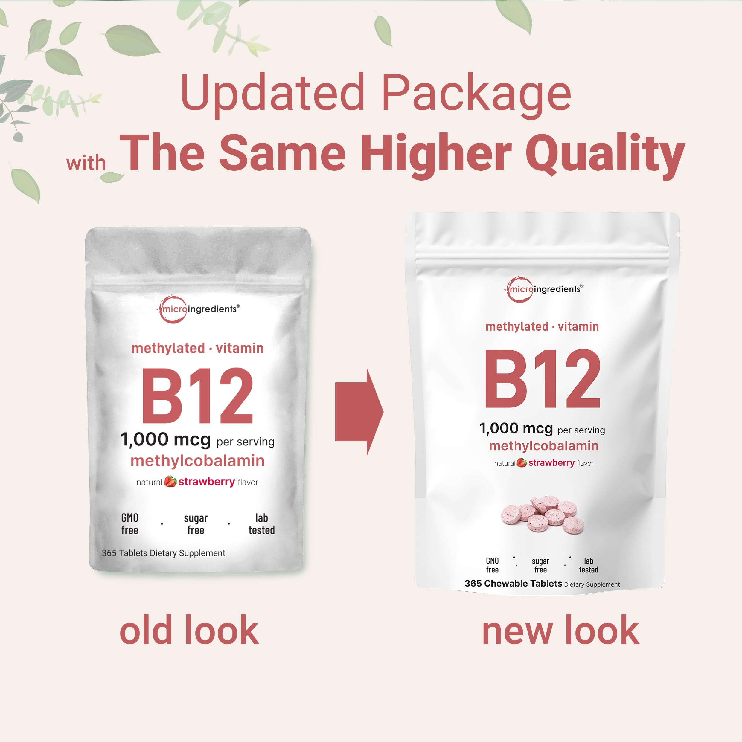 Micro Ingredients B12 1,000 mcg vegan pouch front for a convenient daily dose.