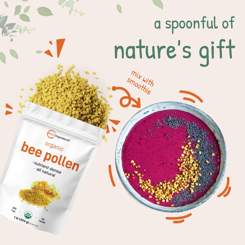 Bee pollen granules by Micro Ingredients, ready-to-use nutrient boost for shakes