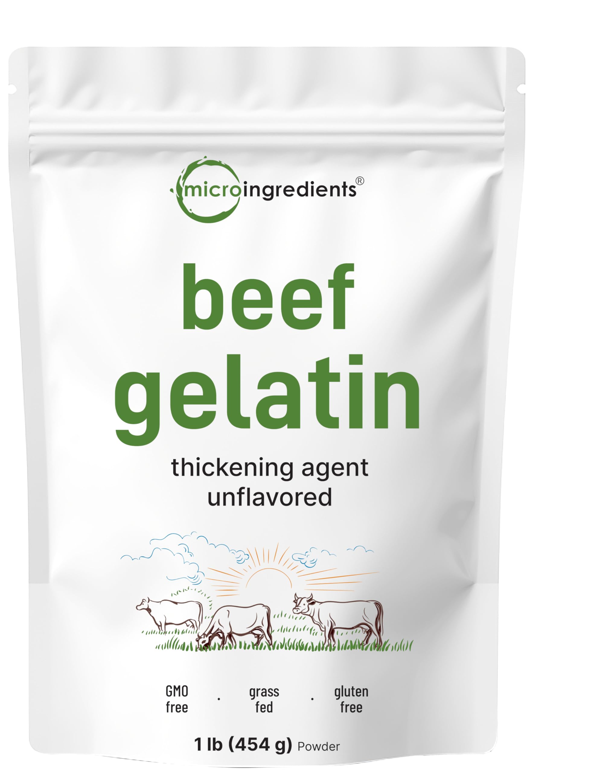 Micro Ingredients beef gelatin powder 1lb pack ready for kitchen use, gluten-free thickener