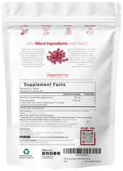 Close-up of Micro Ingredients Beet Root 3,000mg tablets showing a 400-tablet pouch.