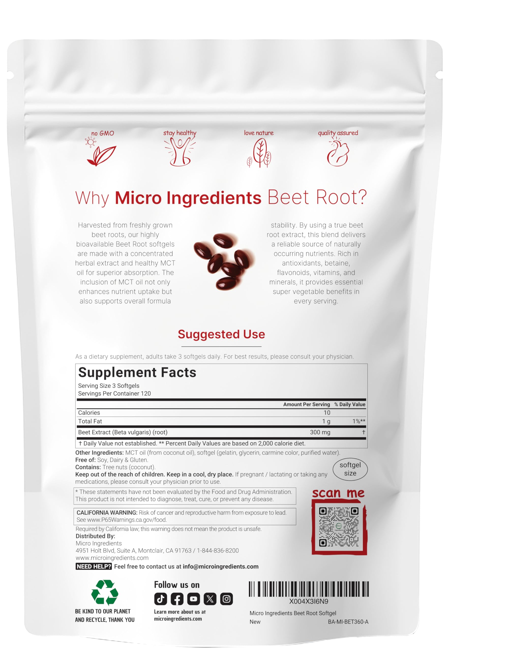 Micro Ingredients Beet Root softgels 360-count pouch for long-term daily use.