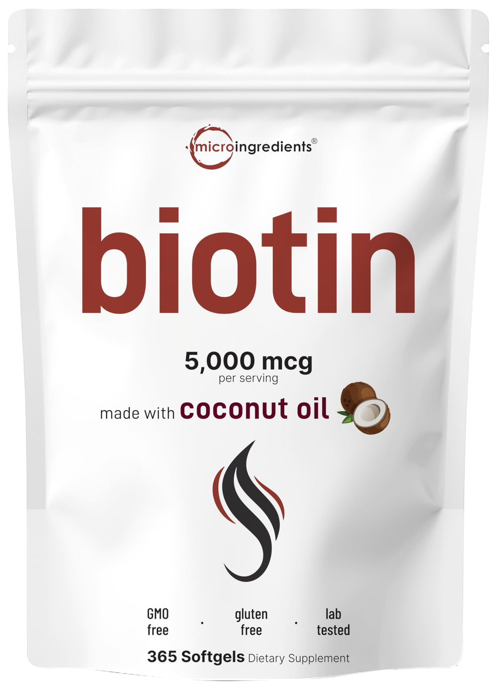 Micro Ingredients Biotin 5000mcg softgels in a bottle for daily beauty support