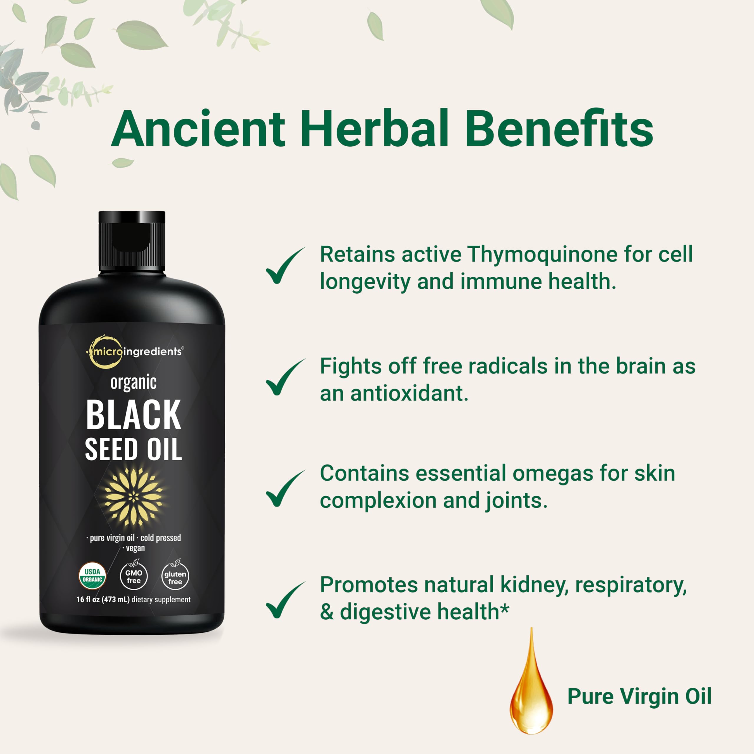 Micro Ingredients Black Seed Oil on kitchen scene ready for cooking and blends.